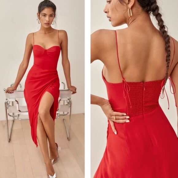 NEW Reformation Kourtney Dress Cherry Red - Picture 1 of 7